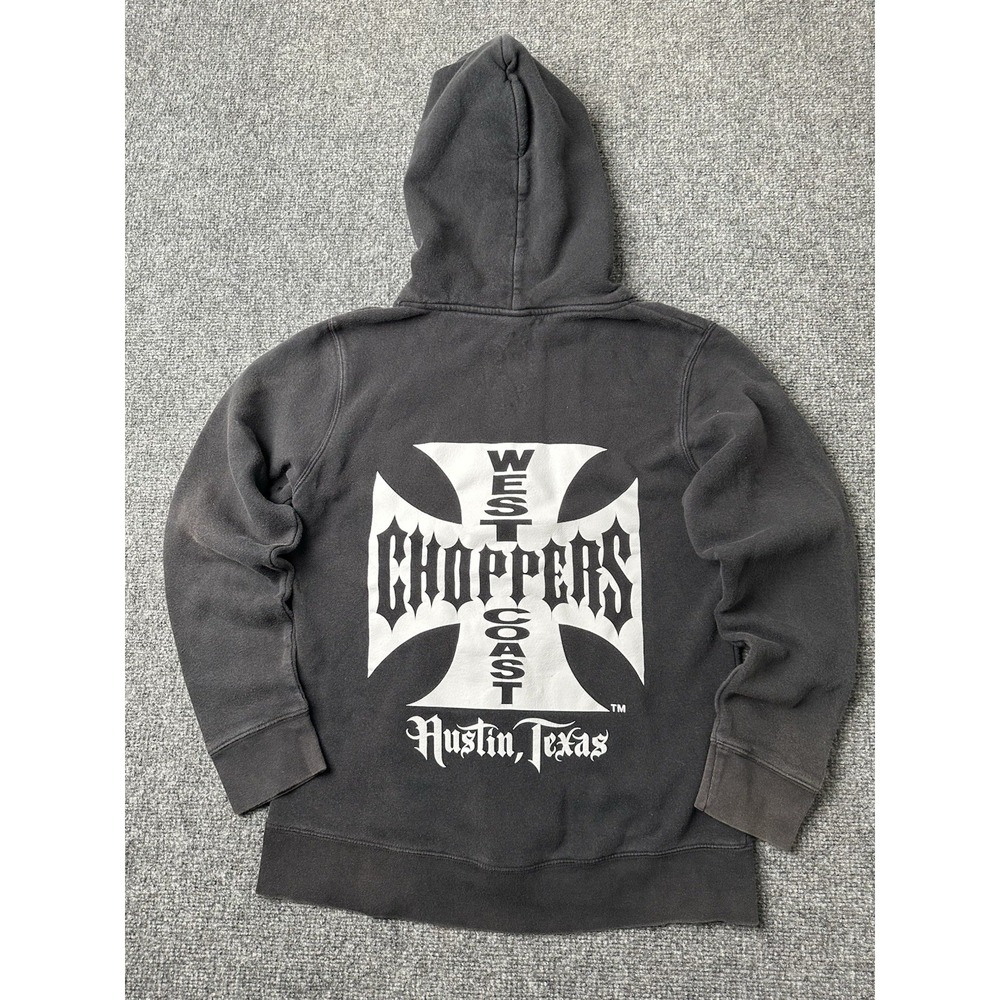 Womens Hoodie West Coast Choppers Iron Cross Black Full Zip Sweatshirt, Size L